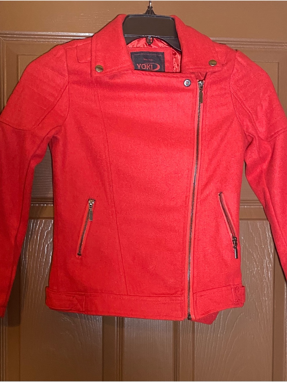 Yoki Girls' Red Moto Jacket - Kids Jackets & Coats Size 7
